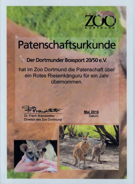 Die Patenschaftsurkunde für den Dortmunder Boxsport 20/50 e.V.