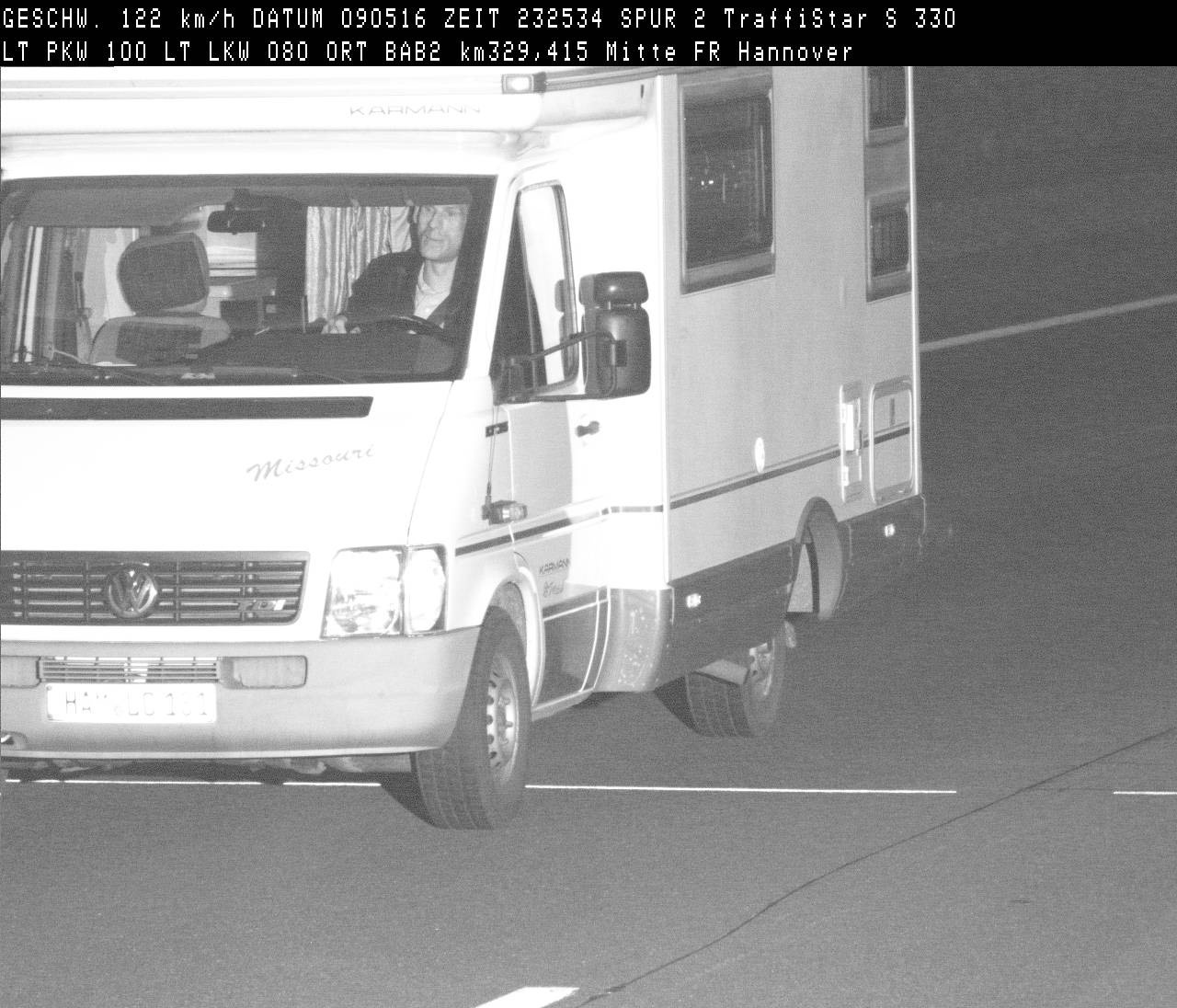 "Bitte recht freundlich": Womo-Dieb raste in die Radarfalle. Foto: Polizei Hamm