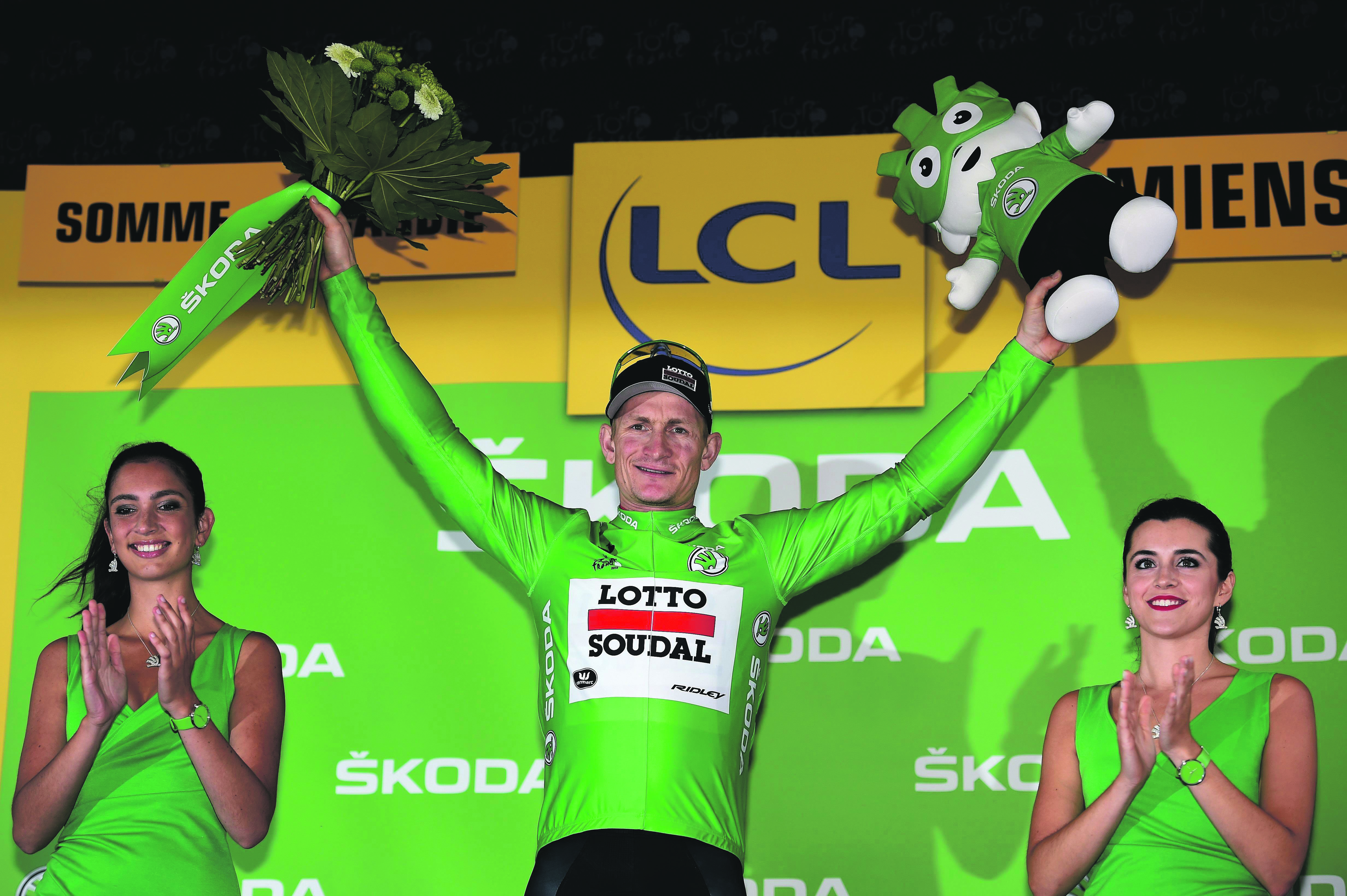 André Greipel (hier im Grünen Trikot bei der Tour de France) gewann vor drei Jahren in Bochum.
Foto: Archiv