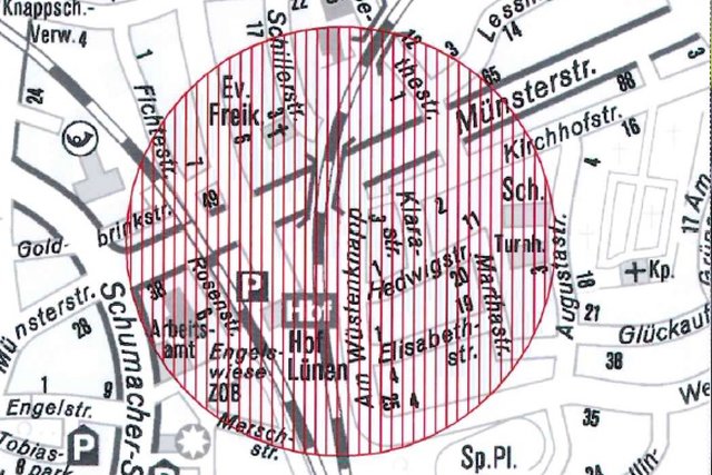 Wenn im Boden eine Bombe liegt, müssen Menschen in diesem Radius aus ihren Häusern.