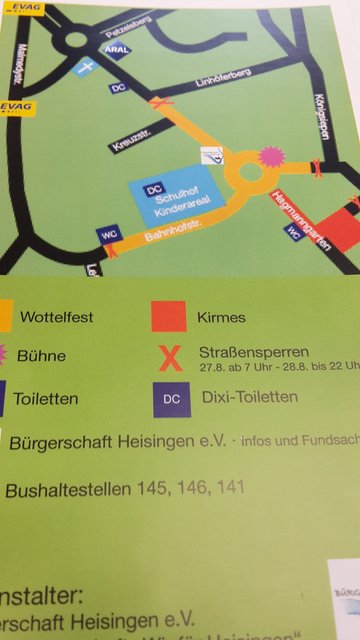 Der Lageplan: Die Heisinger Straße wird zur Non-Food-Area, die große Veranstaltungsbühne befindet sich im Kreisverkehr und die Bahnhofstraße präsentiert sich als reine Foodmeile.