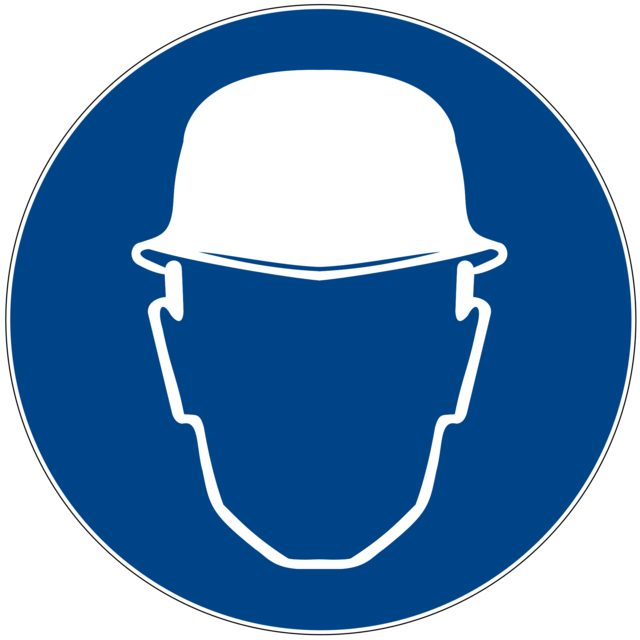 Deutsches Gebotszeichen „Kopfschutz benutzen“, D-M002 nach DIN 4844-2