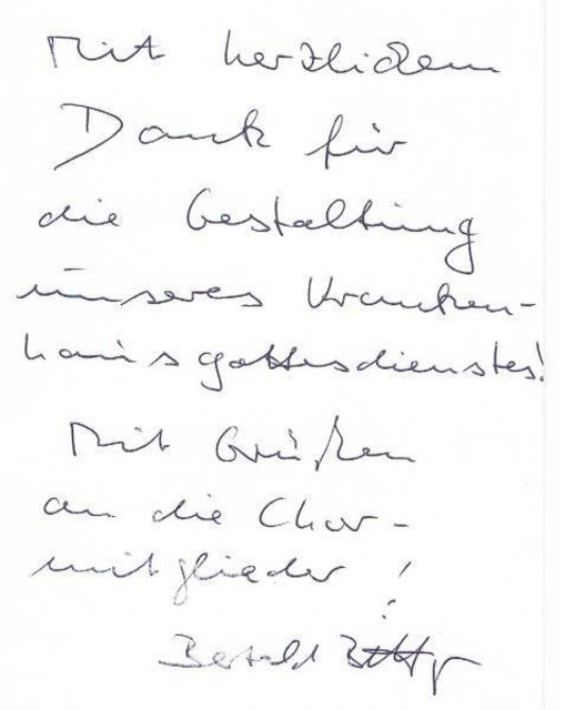 Dankesbrief von Pastor Bittger