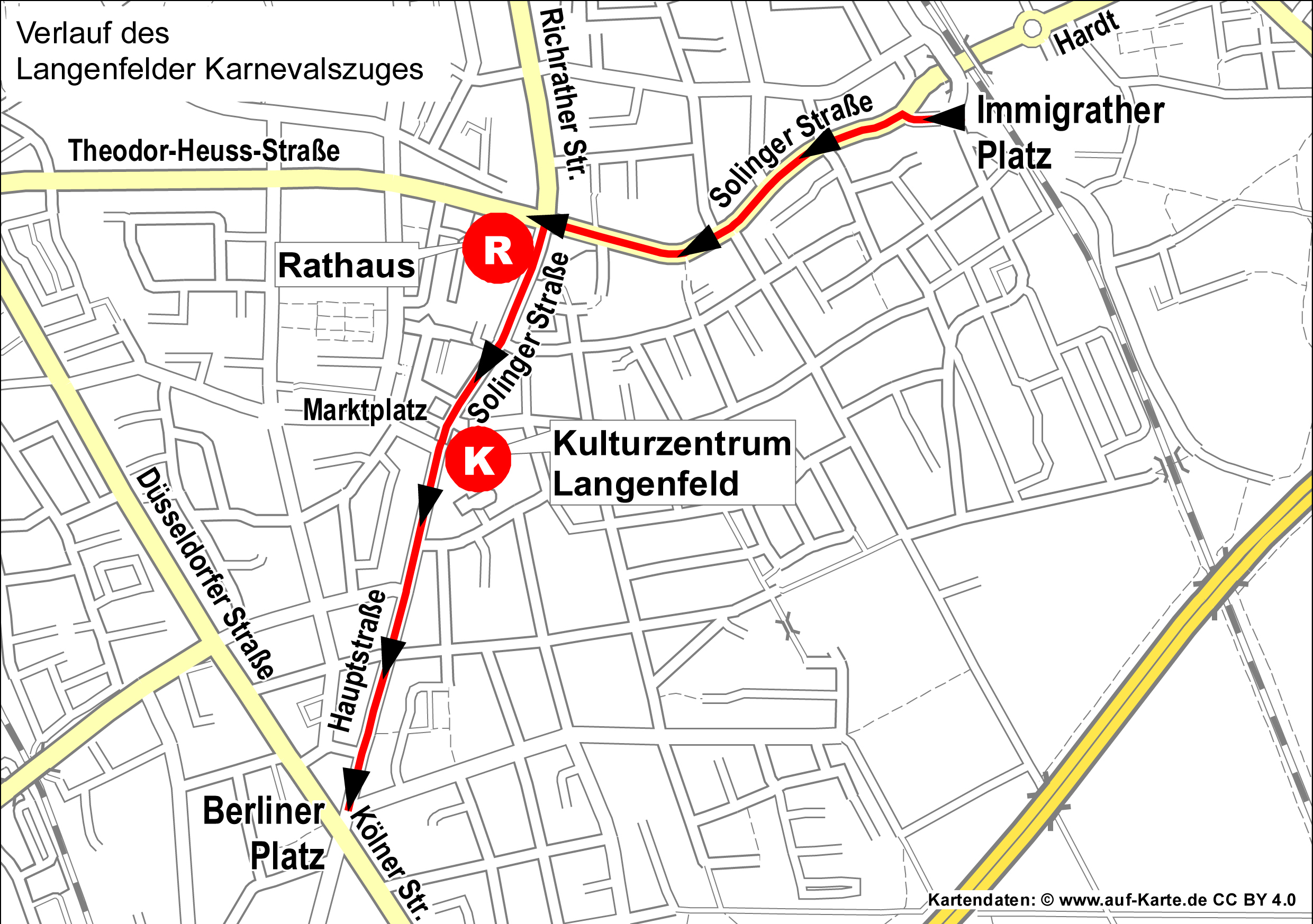 Die Zugstrecke des Langenfelder Karnevalsumzuges.