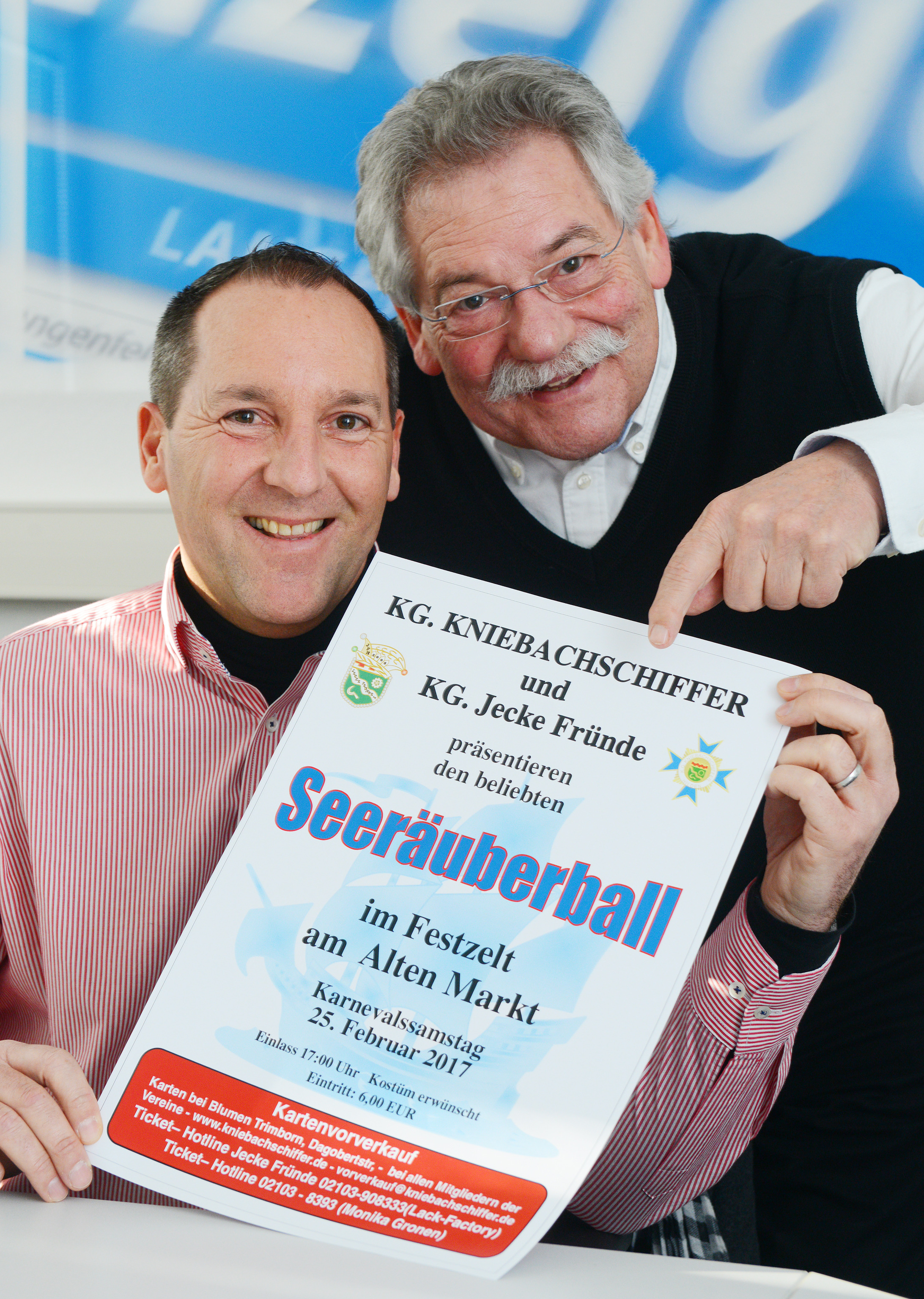 Gemeinsam feiern: Auf den Seeräuberball freuen sich Christian Schumacher von den Jecken Fründen (l.) und Michael Deprez von den Kniebachschiffern. Foto: Michael de Clerque