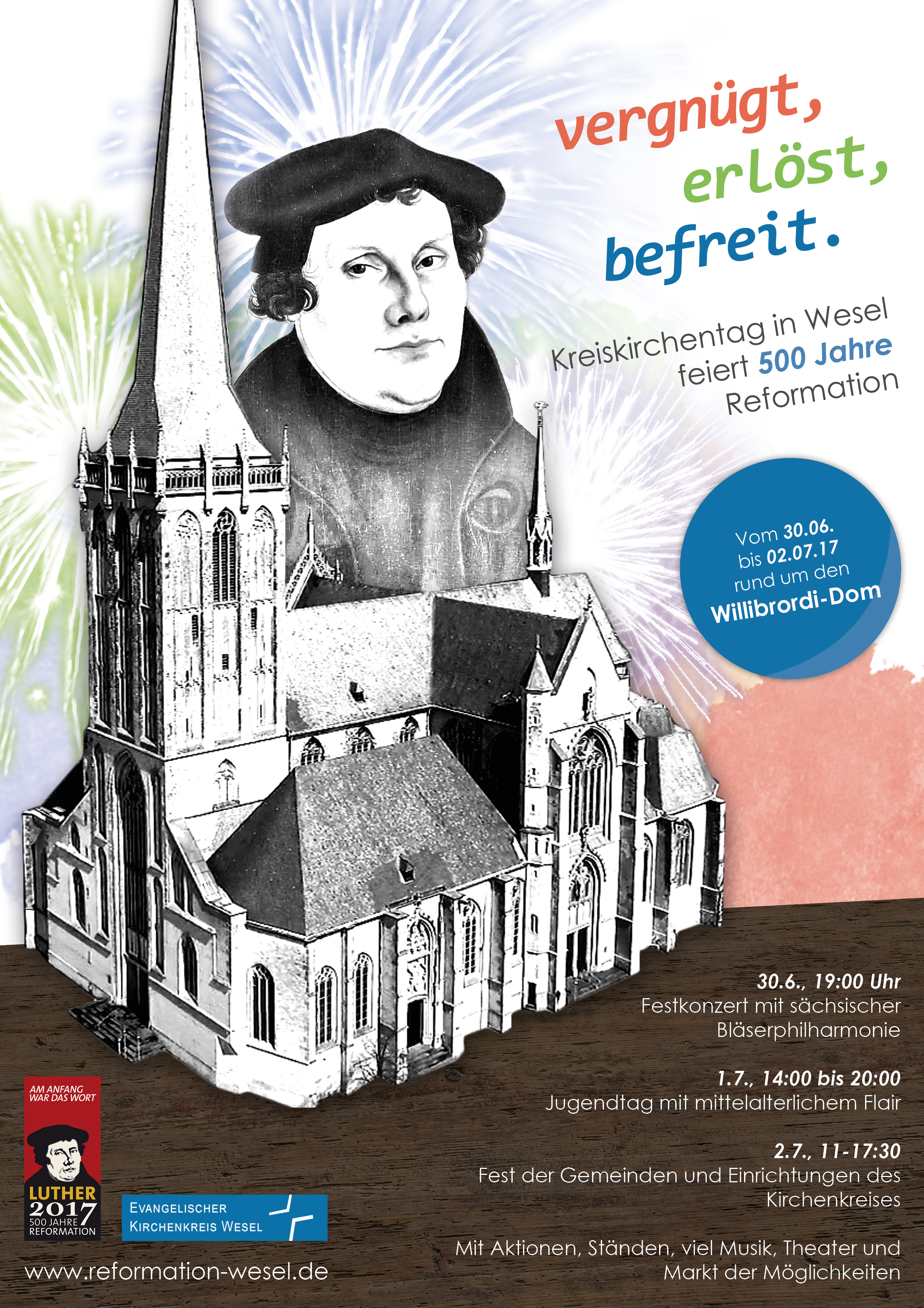 Das Plakat zum Kreiskirchentag in Wesel vom 30.6.-2.7. - entworfen von Constantin Dießenbacher.