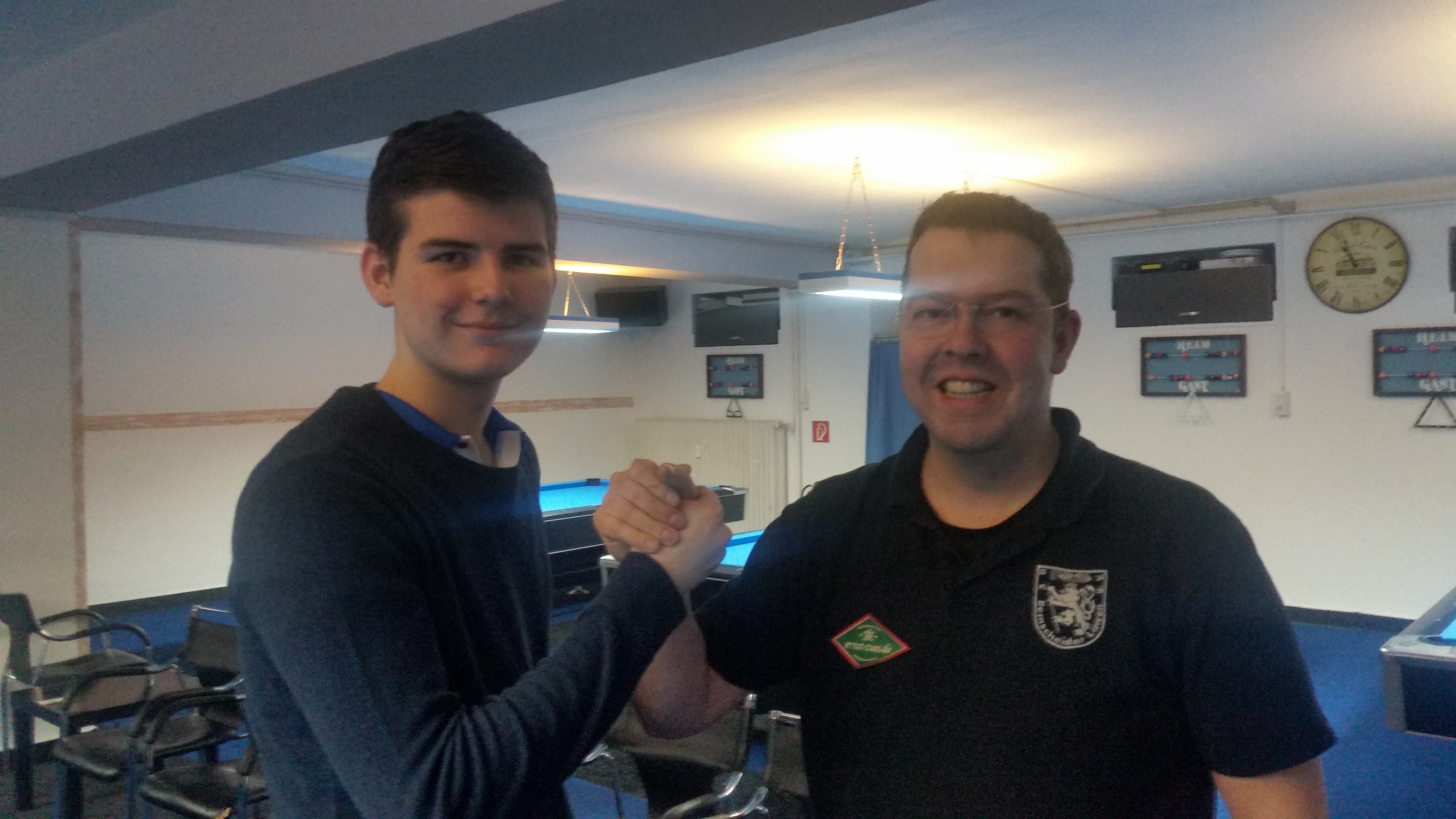 Die Finalisten beim Shakehands: Calvin Washburn und Peter Ernst