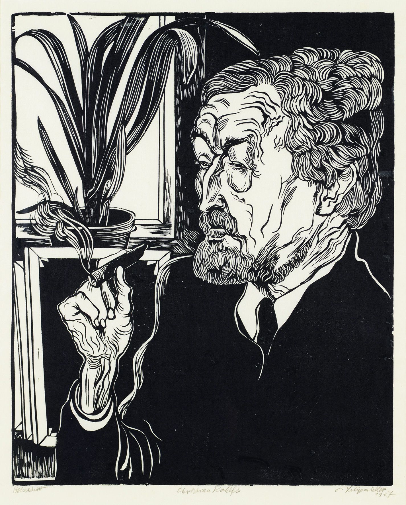 Conrad Felixmüller, Christian Rohlfs, 1927, Holzschnitt, Sammlung Wilke, VG Bild-Kunst.