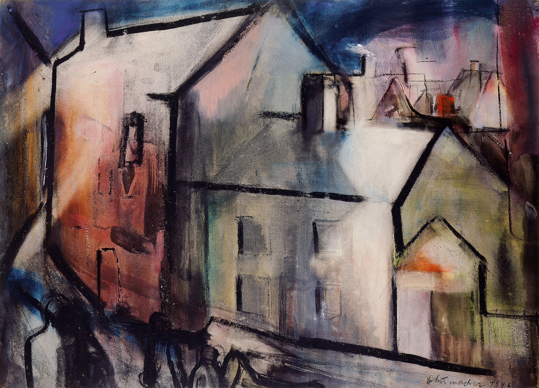 Emil Schumacher, Industriestraße I, 1946, Aquarell und Tusche auf Bütten.