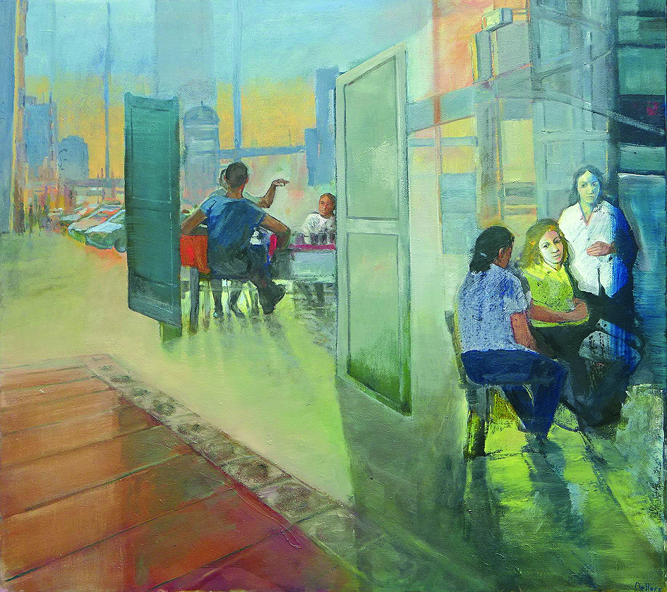 Edith Oellers "Innenaussen" 90 x 100, Öl auf Nessel