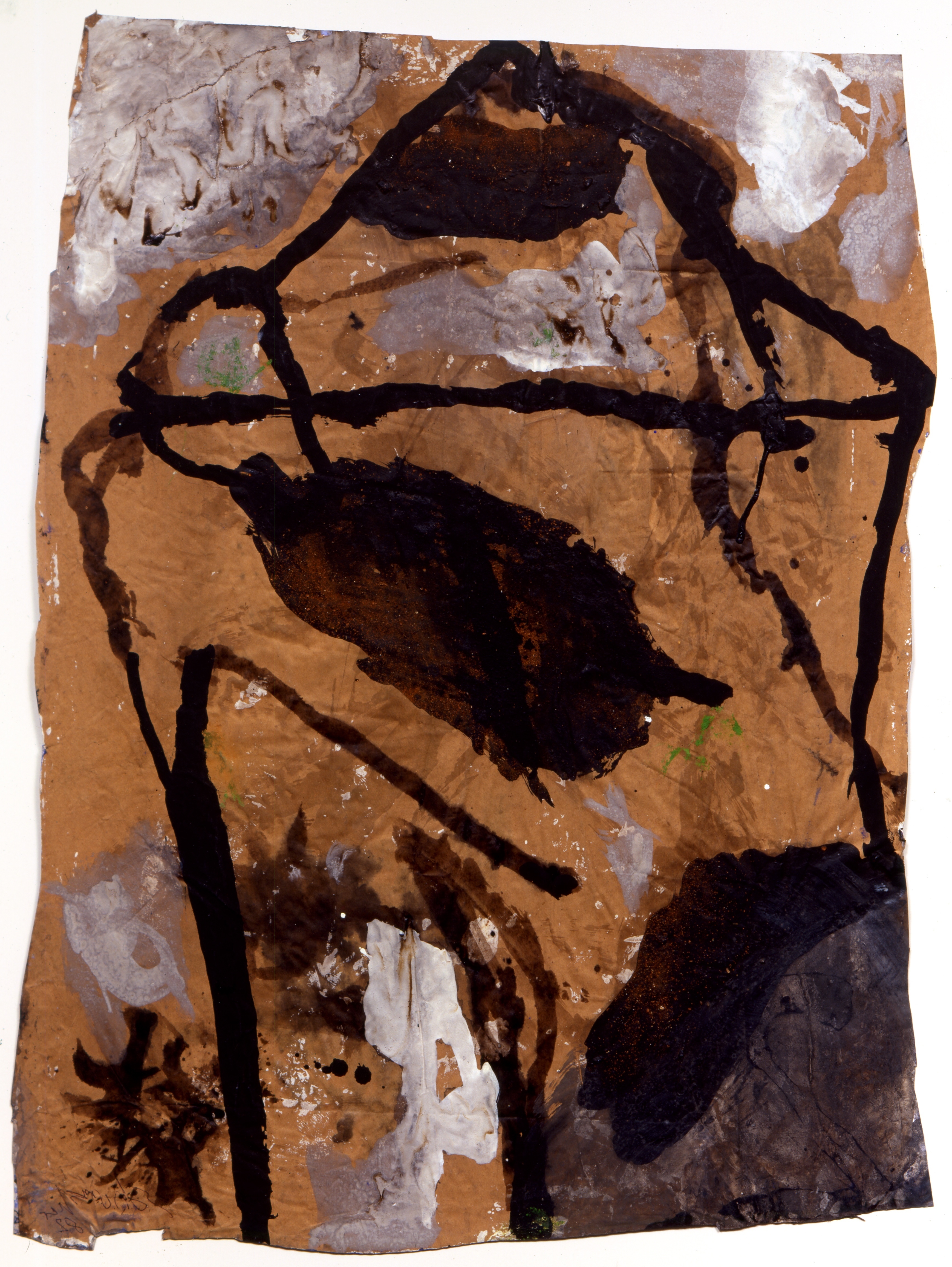 Emil Schumacher, G-47/1982, Gouache auf braunem Packpapier.