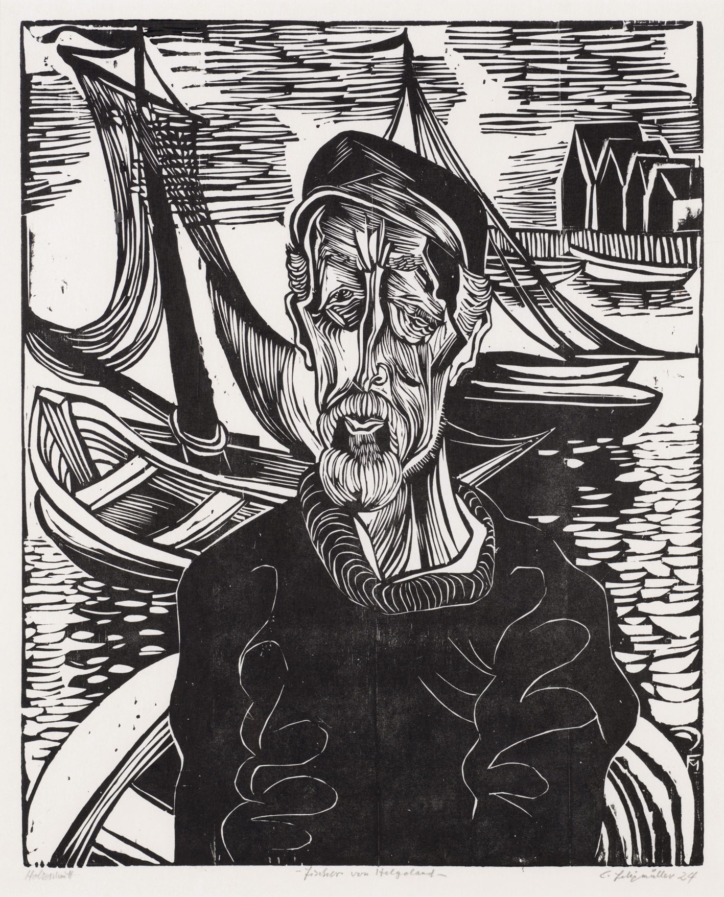 Conrad Felixmüller, Der Fischer von Helgoland,1924, Holzschnitt, Sammlung Wilke, VG Kunst-Bonn.