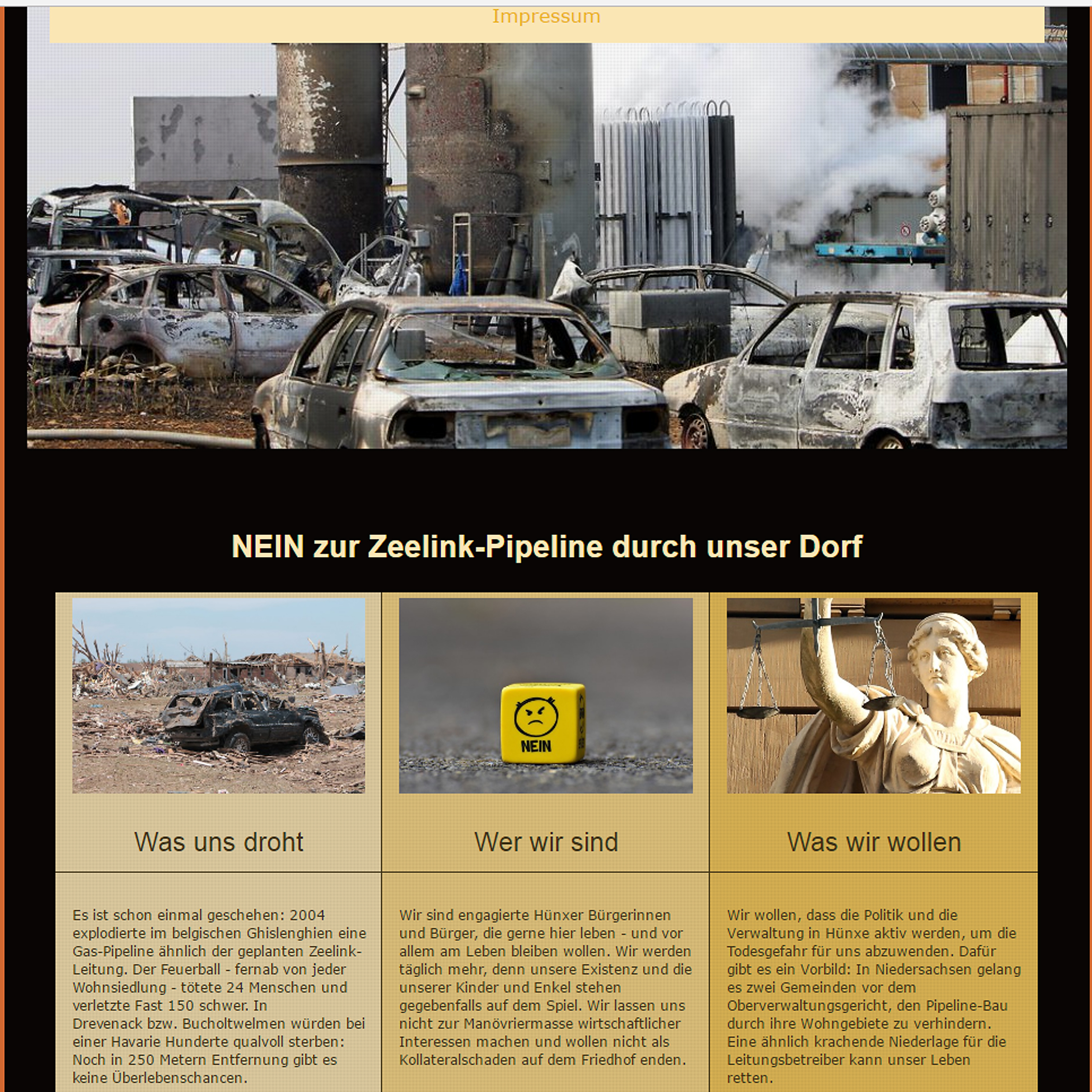 Screenshot von der Homepage www.todes-trasse-nein-danke.de