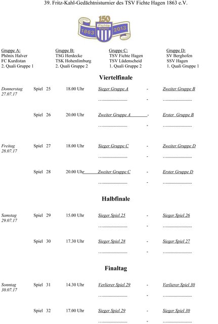 Spielplan des Fritz Kahl Turniers 2017