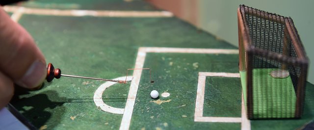 Kaum mit dem bloßen Auge zu erkennen. Floh Fridolin am Elfmeterpunkt.