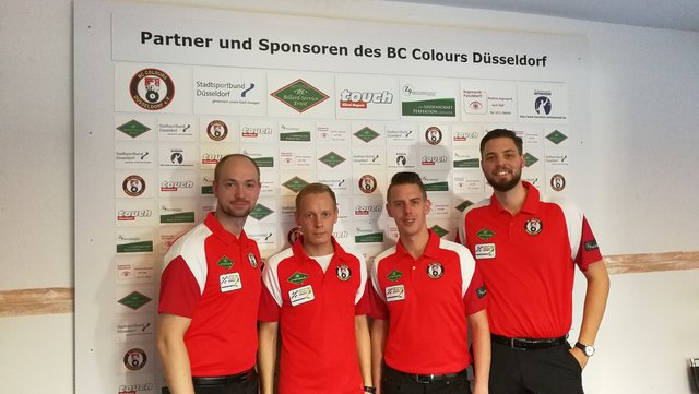 Das Oberligateam des BC Colours Düsseldorf: Marcel Nottebaum, Nico Seidler, Tim Guber und Fabian Breuer