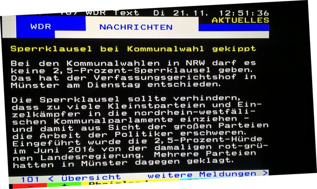 Videotext zur Klage gegen Sperrklausel NRW