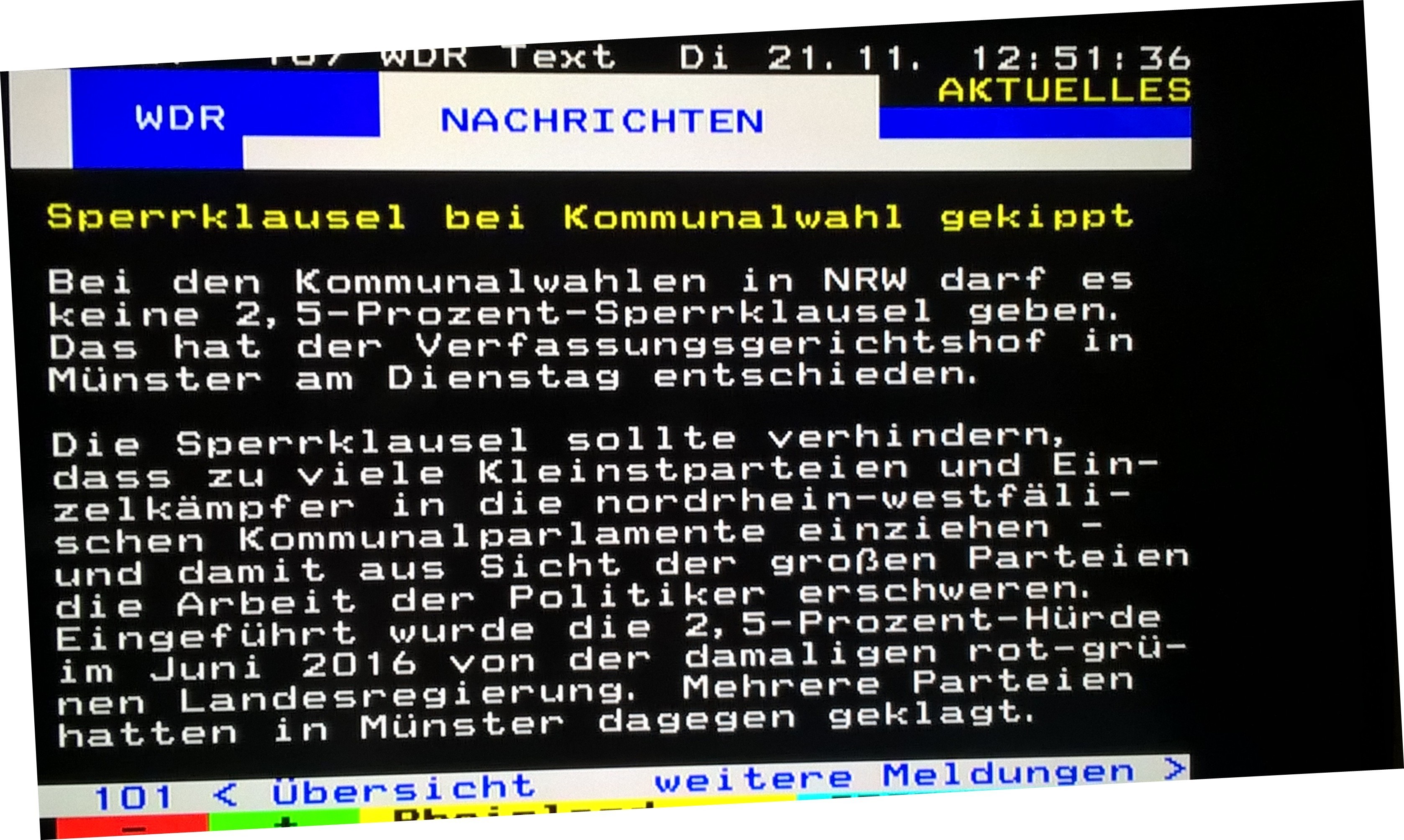 Videotext zur Klage gegen Sperrklausel NRW