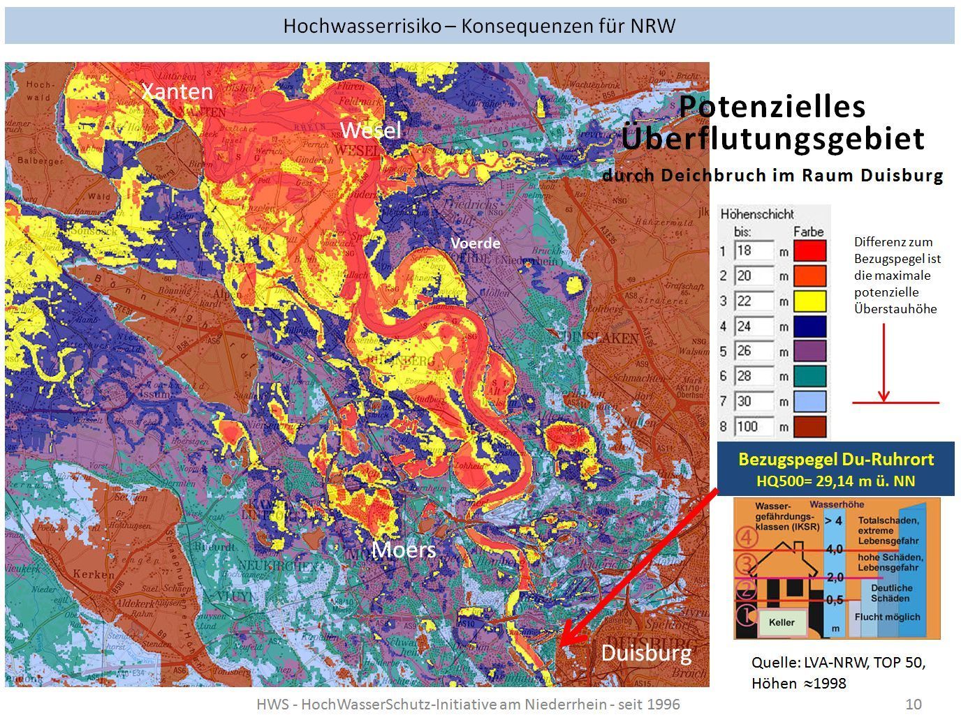 Topographie unseres Lebensraumes. Ein abgesenkter Lebensraum der nicht nur wasserwirtschaftliche Risiken hat. Gebiet zwischen Duisburg bis nach Xanten.