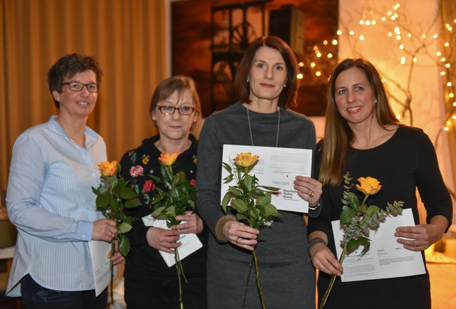 Jubilare DRK Kindergarten Abenteuerland: vlnr.: Dagmar Ellingen, Cornelia Poschmann, Ina Langkabel und Melanie Winse. Sie alle wurden für 20 Jahre im DRK Bochum geehrt. Bild: Wolfgang Schieren (19.01.2018)
