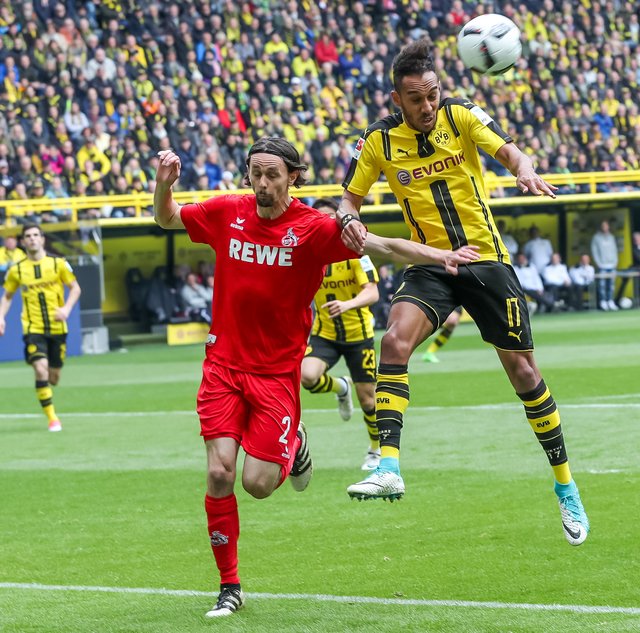Weder Neven Subotic (l., hier noch im Trikot des 1. FC Köln) noch Pierre-Emrick Aubameyang spielen noch für den BVB. Beide verließen in der Winterpause Borussia Dortmund Richtung Ausland.
