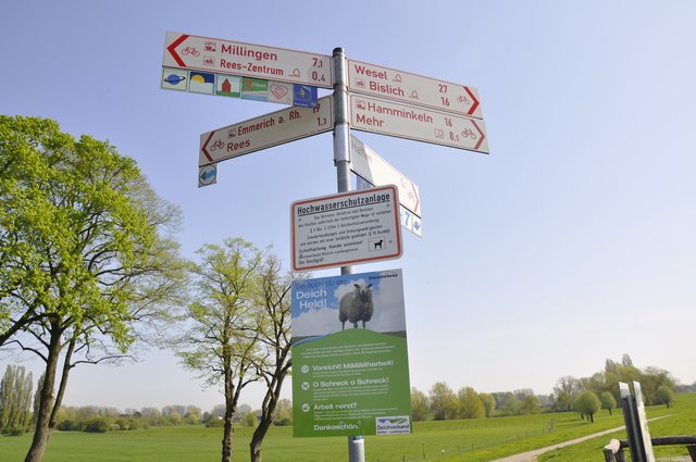 Die Plakate zum „DeichHeld“ sind auf den Deichen zwischen Bislich und der Landesgrenze zu finden. (Foto: Dirk Kleinwegen)