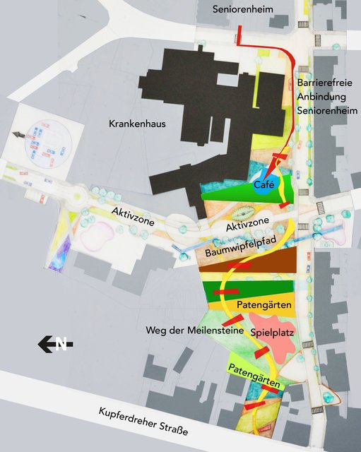 Im Gemeindesaal von St. Josef stellten dieser Tage die Architektin Sigrid Mantz und der stellvertretende Vorsitzende der Bürgerschaft Kupferdreh Jürgen Gentzmer in einer Powerpoint-Präsentation Visionen für Kupferdrehs Grünes Herz vor. So auch den Benderpark, der sich in Kupferdrehs „Perlenkette der Attraktionen“ einreiht. Abbildung: Mantz