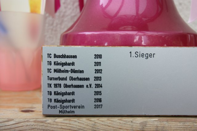 Hier der Wanderpokal der Bezirksklasse mit den Sieger -Vereinen.