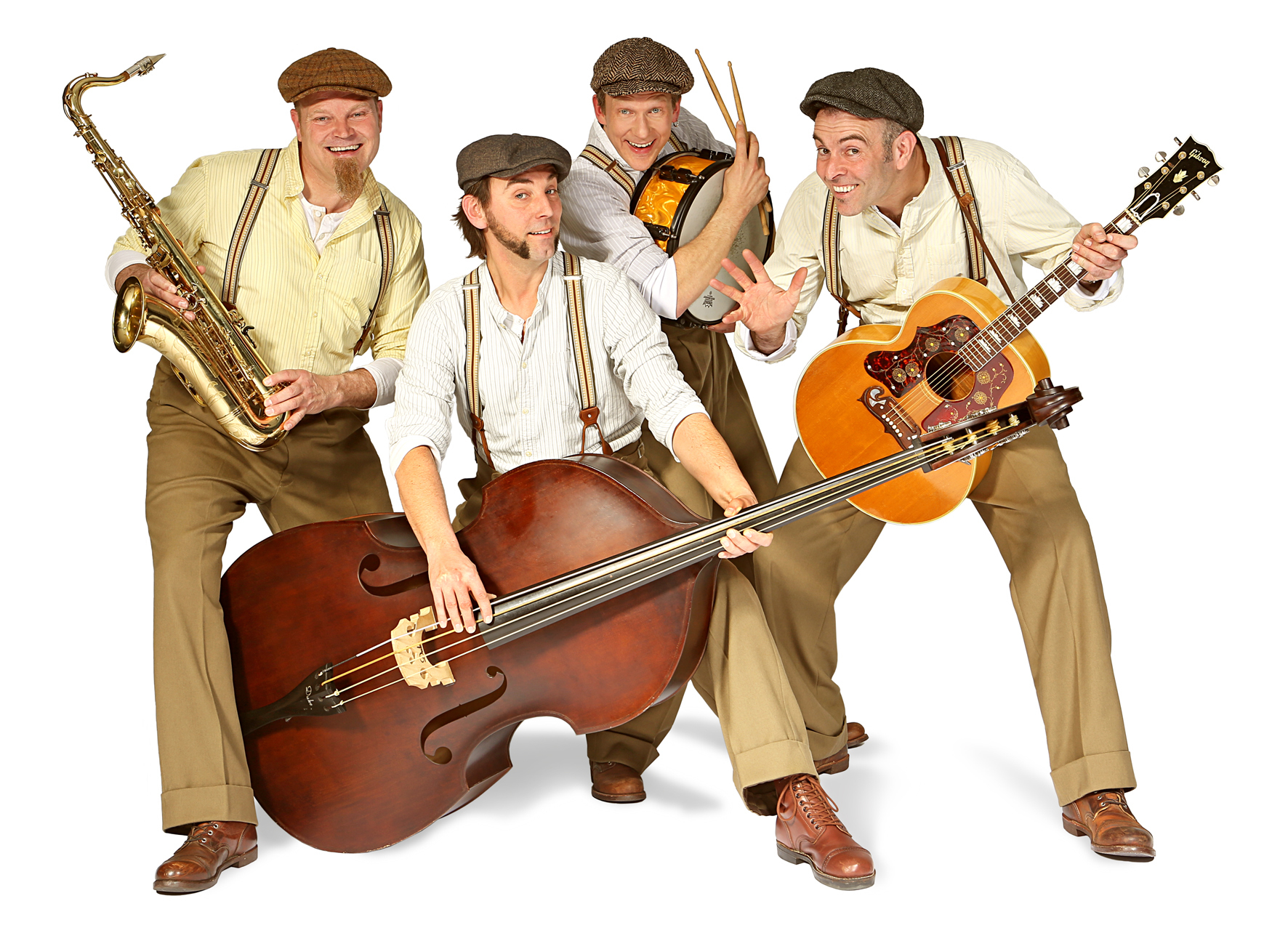 „The Speedos“ präsentieren eine Show mit Kontrabass, Gitarre, Waschbrett, Saxofon, Schlagzeug und erstklassigen Gesangsstimmen.