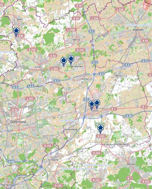Der "Einbruchsradar" gibt einen Überblick über Einbrüche, die sich innerhalb einer Woche im Zuständigkeitsbereich der Kreispolizeibehörde zugetragen haben. Grafik: Polizei NRW Kreis Unna