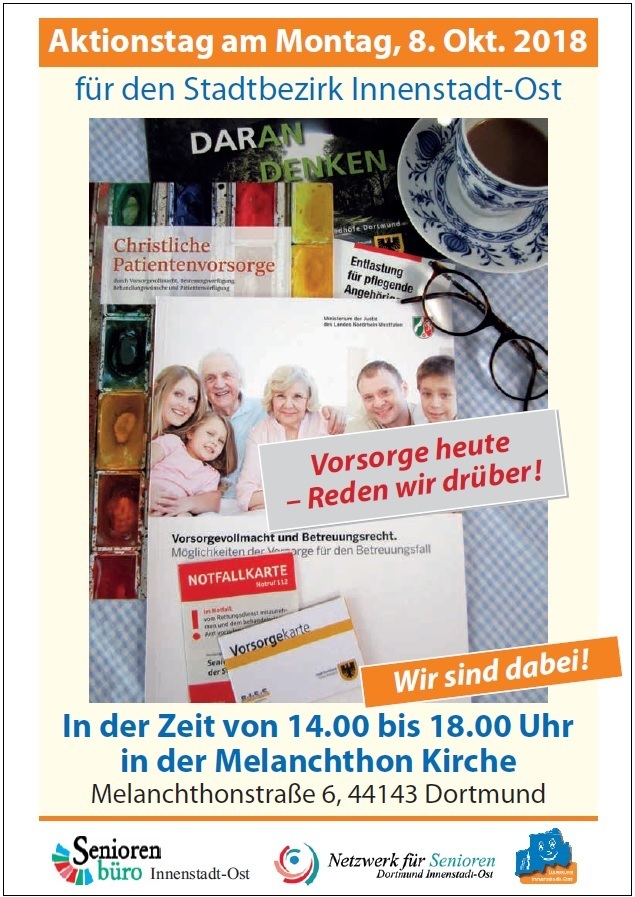 "Vorsorge heute - Reden wir drüber!". Unter diesem Motto steht der Aktionstag am 08. Oktober 2018 für den Stadtbezirk Innenstadt-Ost.