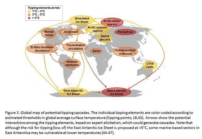 Global map of potential tipping cascades