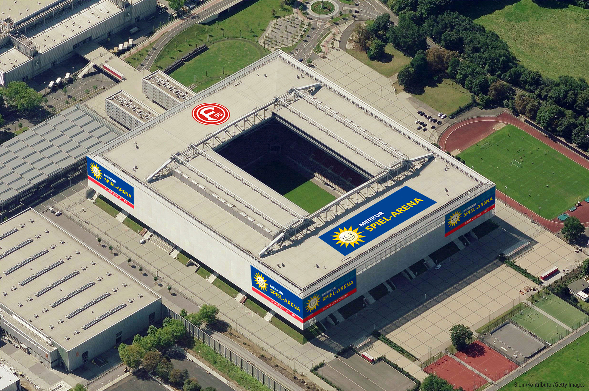 Sollte Fortuna den zusätzlichen Brandings zustimmen, wird die MERKUR SPIEL-ARENA in naher Zukunft so aussehen. Foto: Animation der Gauselmann Gruppe