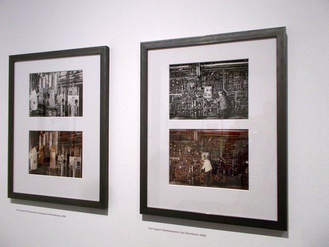 Die technische Entwicklung in der Fotografie wird ebenso erlebbar wie die wechselhafte Werksgeschichte. "Stoffwechsel - Die Ruhrchemie in der Fotografie" , Blick in die Ausstellung im Peter-Behrens-Bau