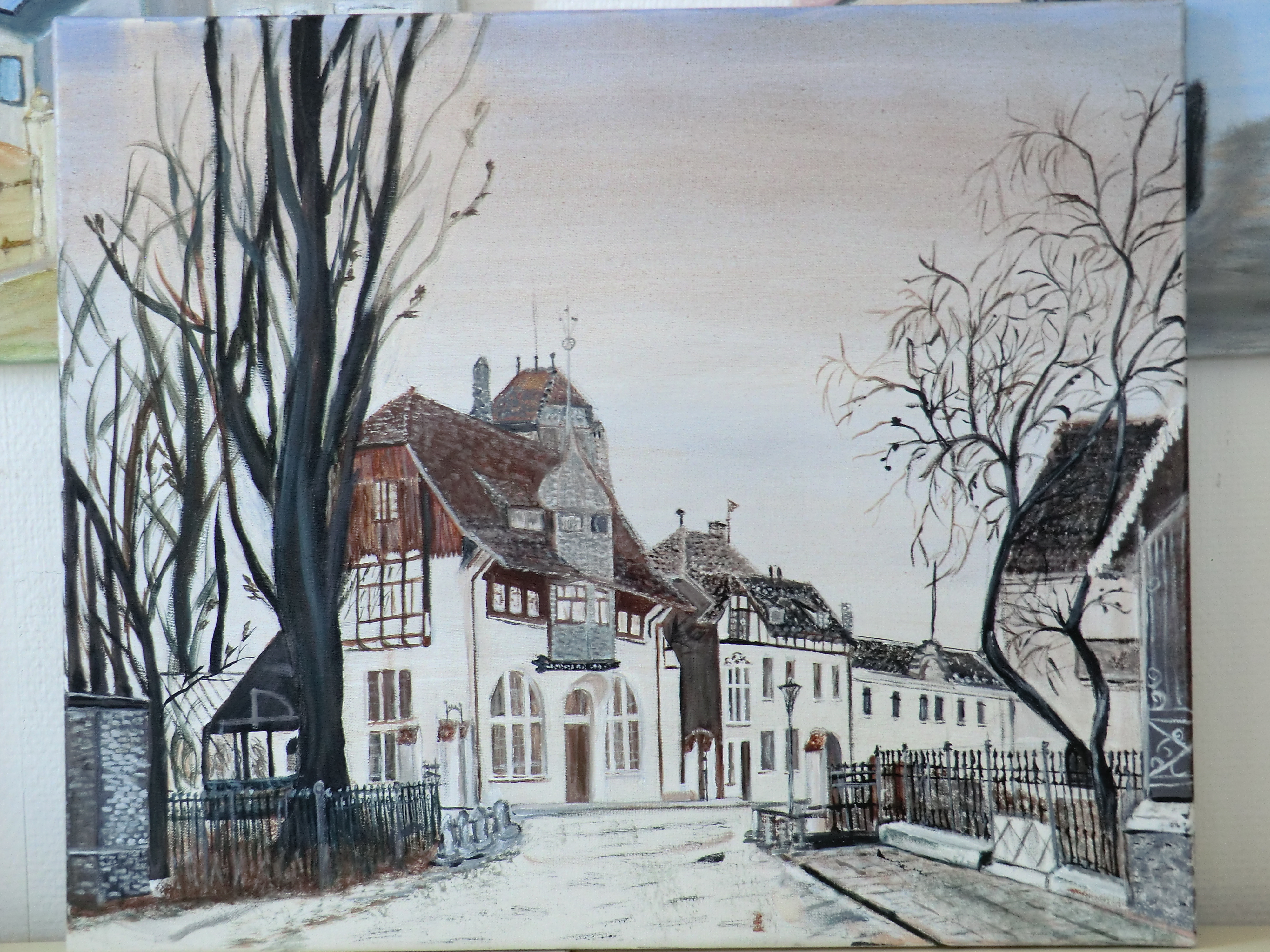 Bertha Trompetter "Altes Brauhaus", Acryl auf Leinwand