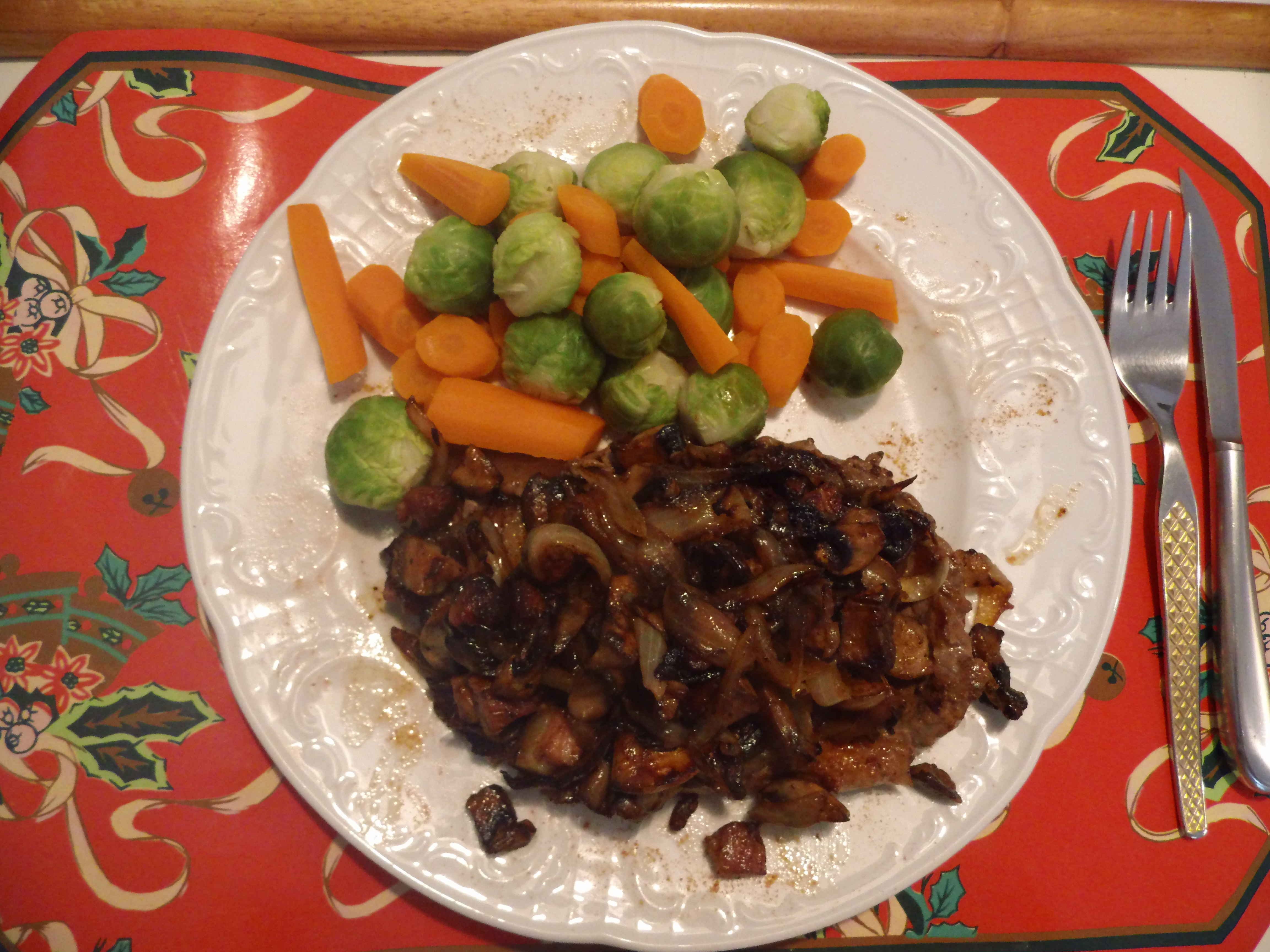 Rumsteak mit Pilze Zwiebeln, und Gemüse...Ohne Kartoffeln...