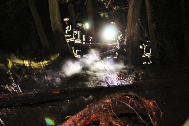 Immer wieder loderten die Flammen im Bodenbereich auf.