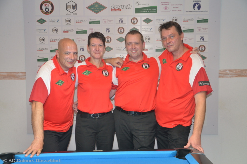 Die 3. Mannschaft des BC Colours Düsseldorf: Carsten Sliwka, Michaela Schorn, Michael Stahl und Michael Knirim