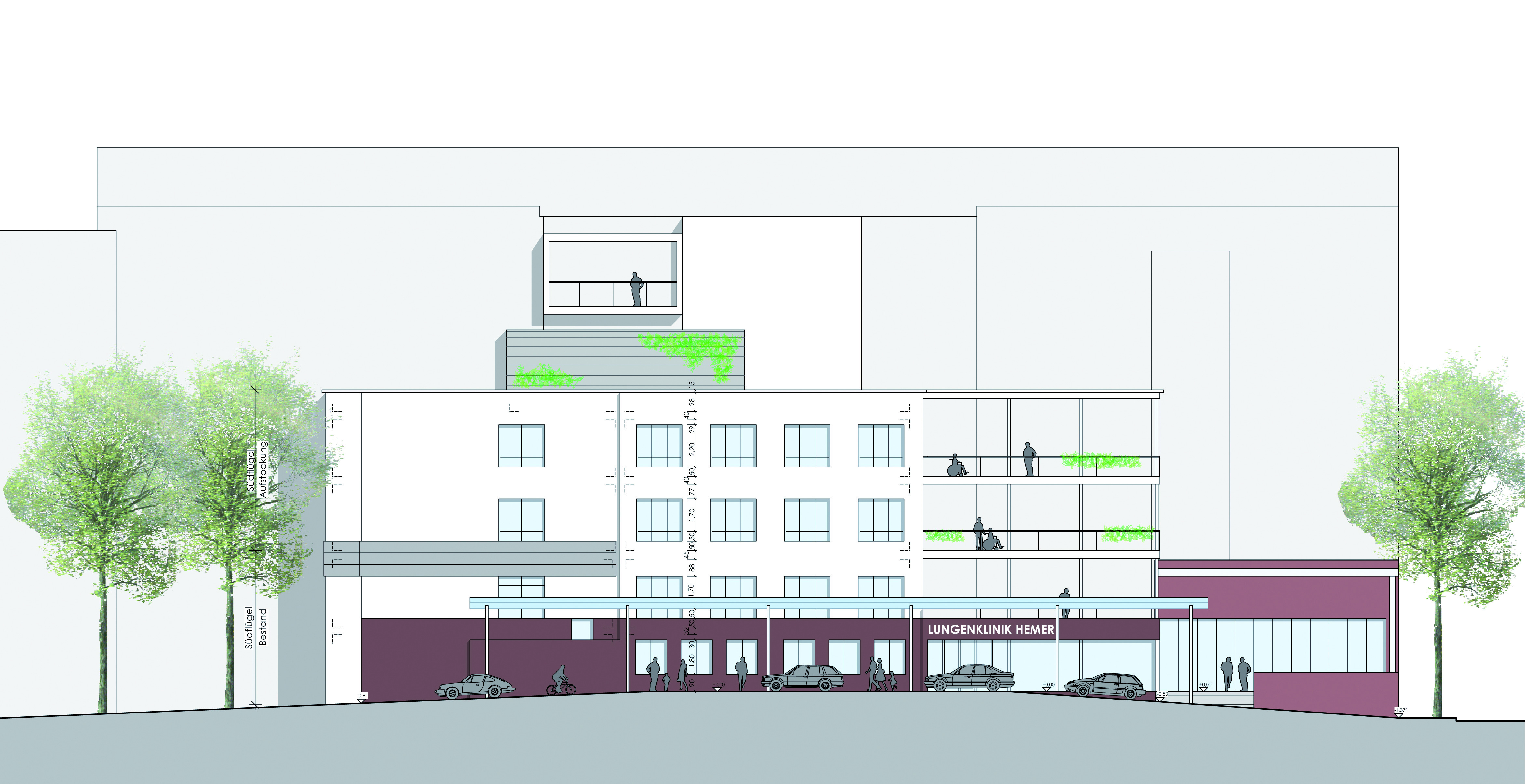Auf der Südseite bekommt die Klinik einen vier Stockwerke hohen Anbau. Plan: Architekturbüro Anselm Vedder