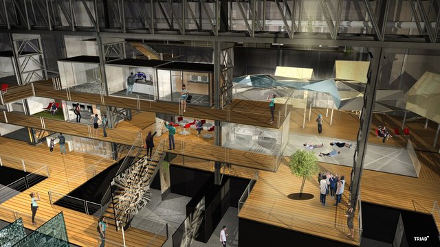 Ein Blick von oben auf die "Arbeitswelten". Grafik: TRIAD