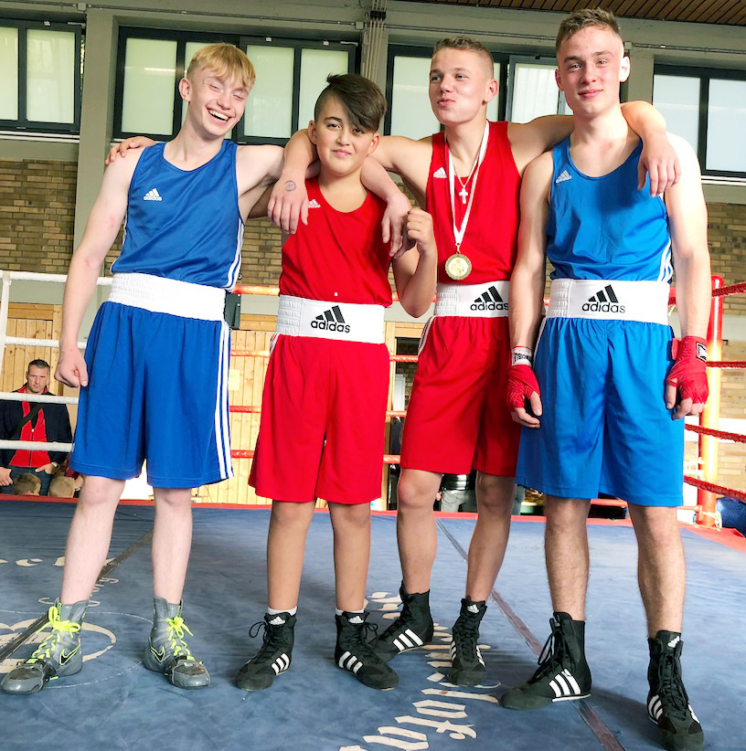 Ein starkes Team: Justin, Arda, Tycjan und Idris (v.l.) vom Box-Club Gahmen.