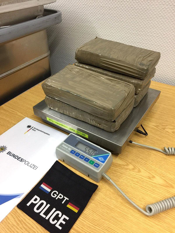 5,5 Kilogramm Kokain stellte die Bundespolizei auf der Autobahn bei Elten sicher.