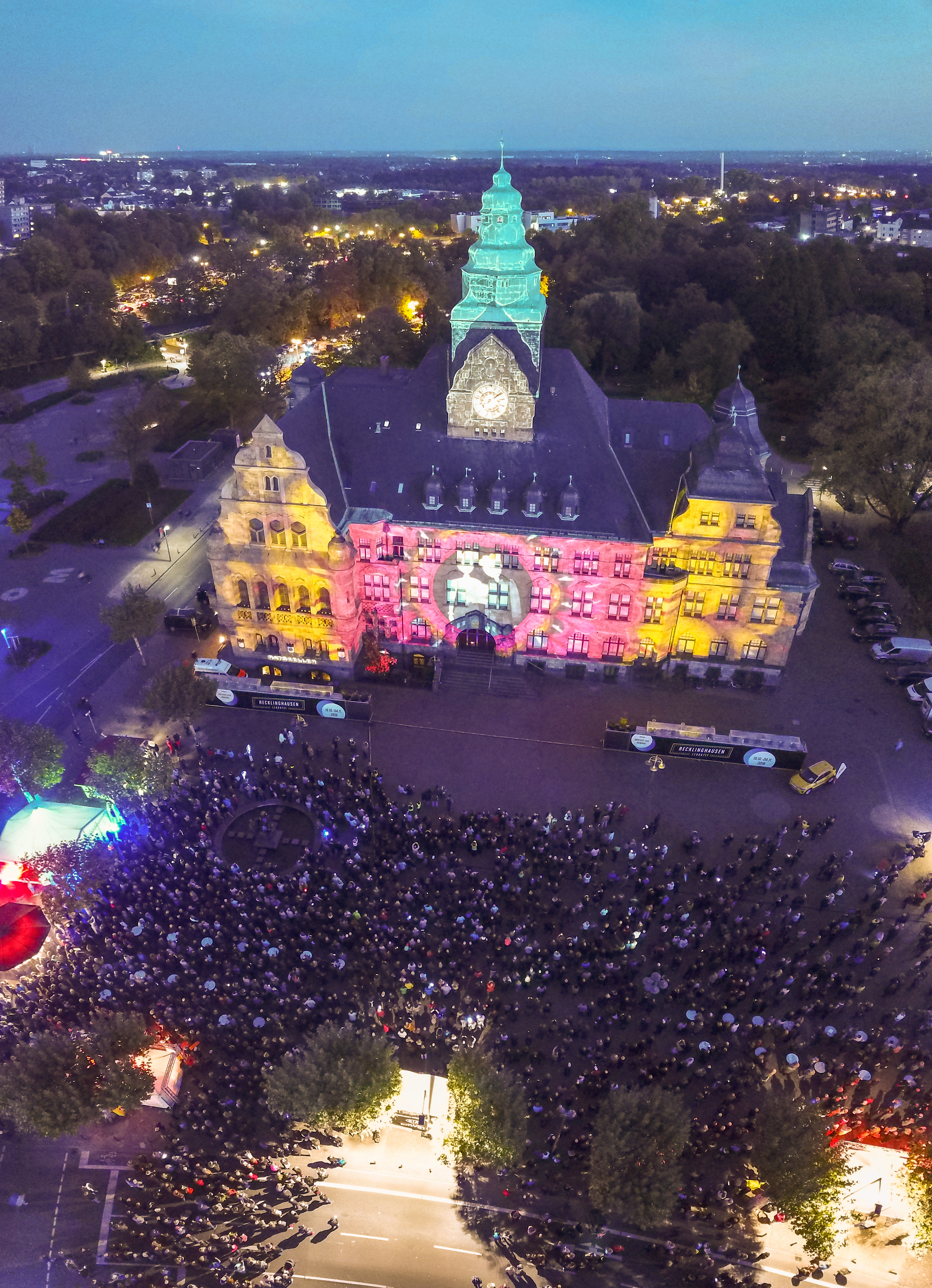 Recklinghausen leuchtet 2018 Rathausshow aufgenommen per Drohne