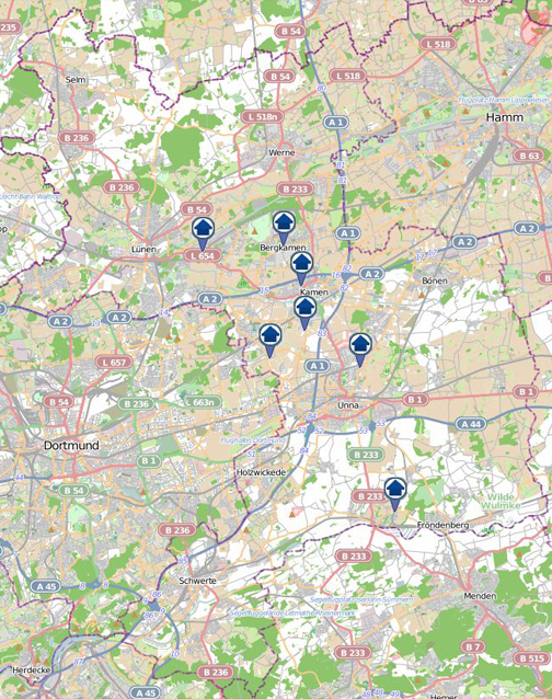 Der "Einbruchsradar" gibt einen Überblick über Einbrüche, die sich innerhalb einer Woche im Zuständigkeitsbereich der Kreispolizeibehörde zugetragen haben. Grafik: Polizei NRW Kreis Unna