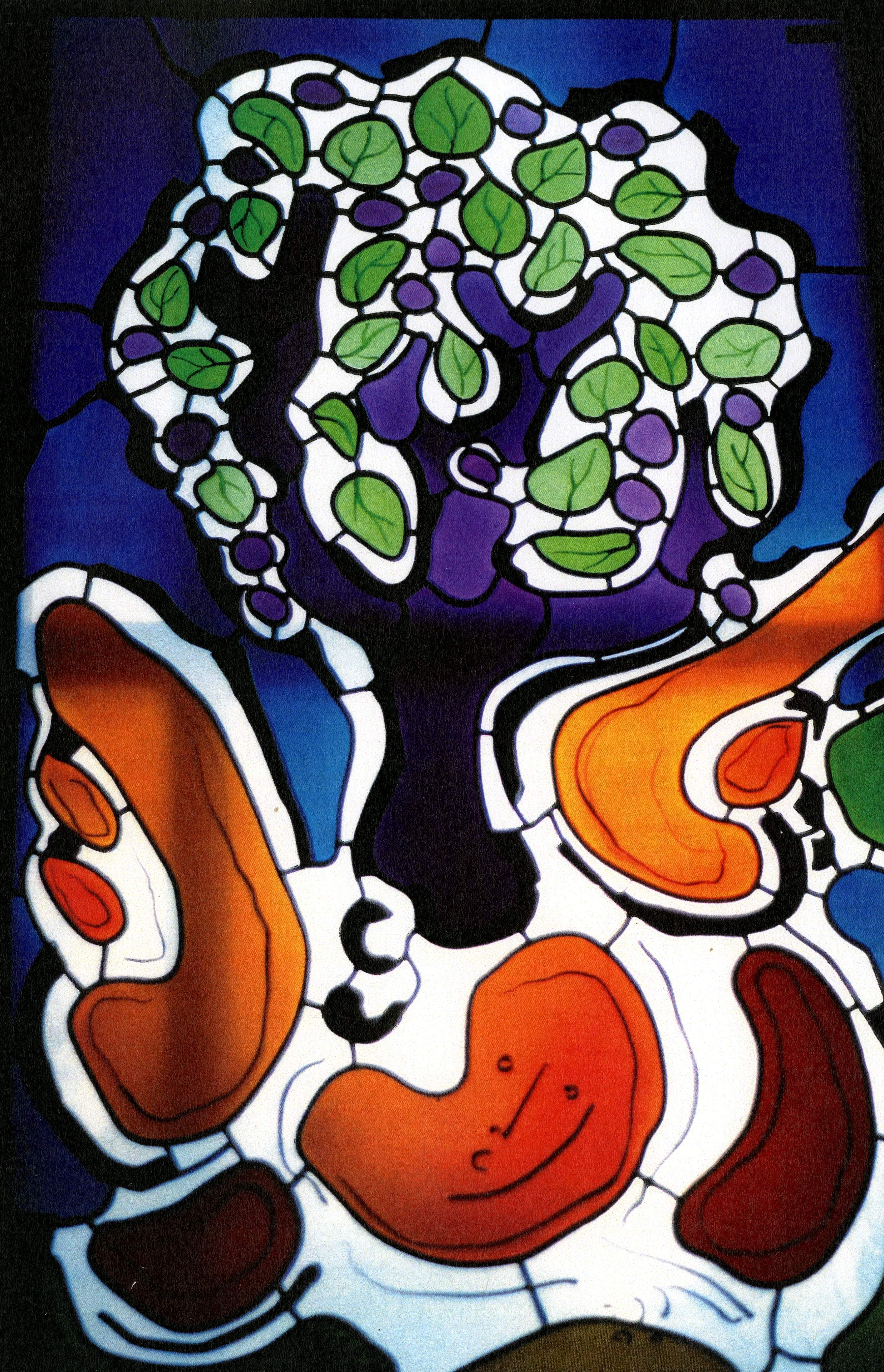 Detail aus der Glasmalerei "Vertreibung aus dem Paradies", zu sehen in der Ausstellung von Wilhelm Buschulte.