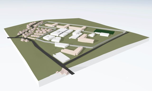 So oder vergleichbar könnte sich die Bebauung der JVA Iserlohn nach dem Neubau darstellen. Quelle: Machbarkeitsstudie zum Projekt