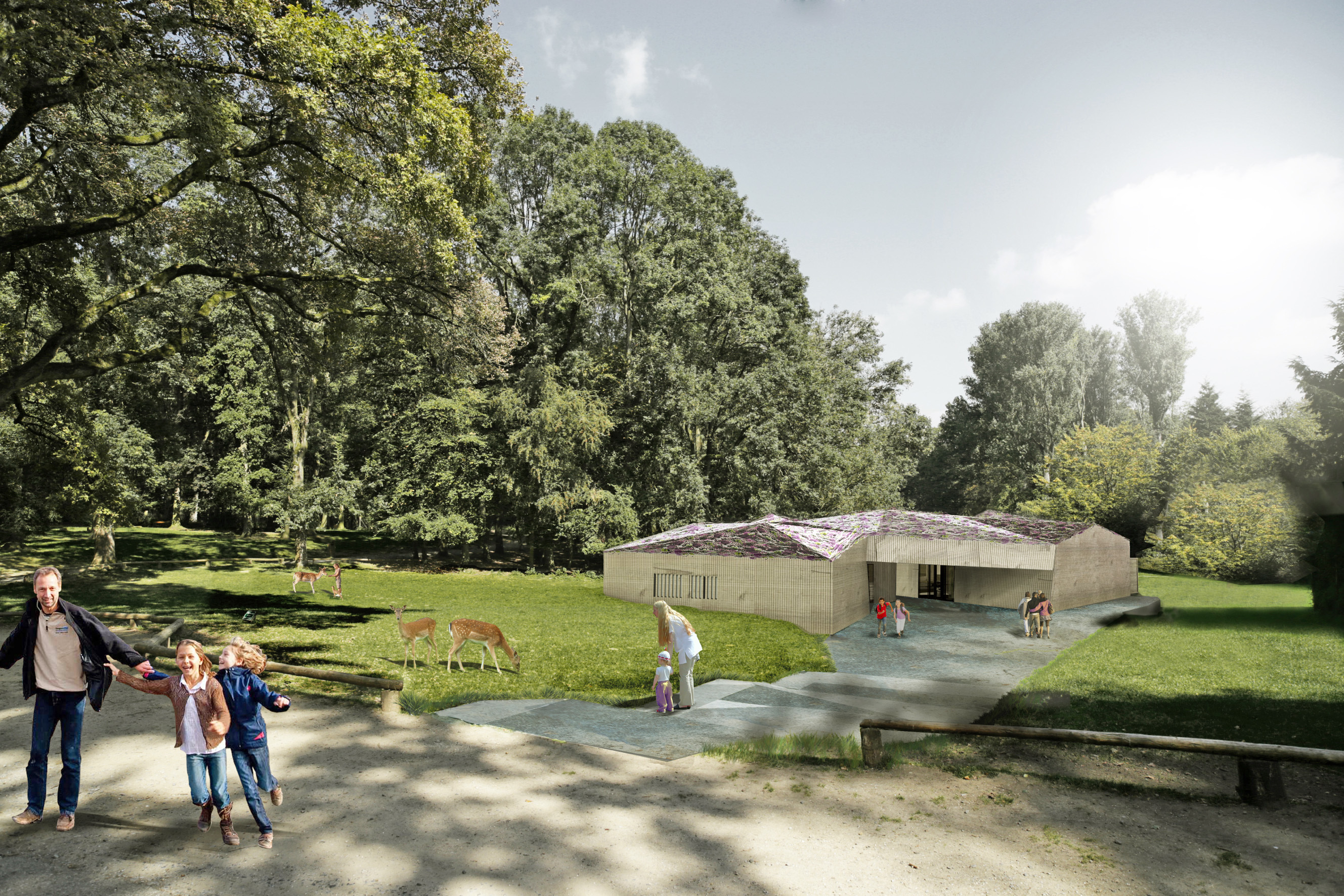 Animation des Neubaus der Waldschule im Wildpark.