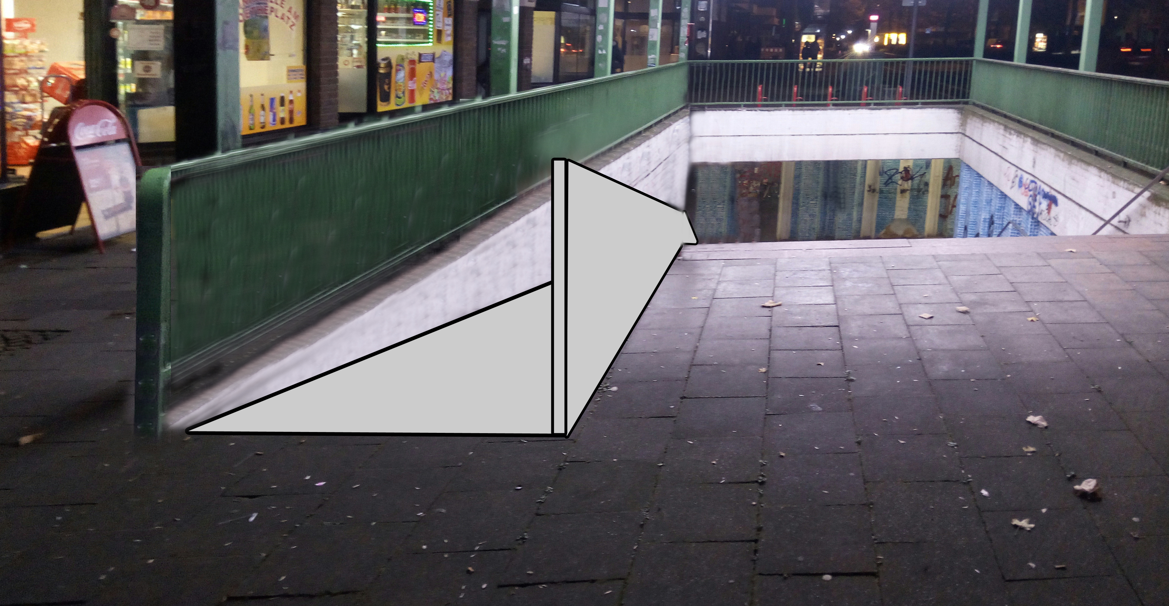 Die Rampen würden ca. 5 Meter nach der Treppe auf Bürgersteighöhe enden.