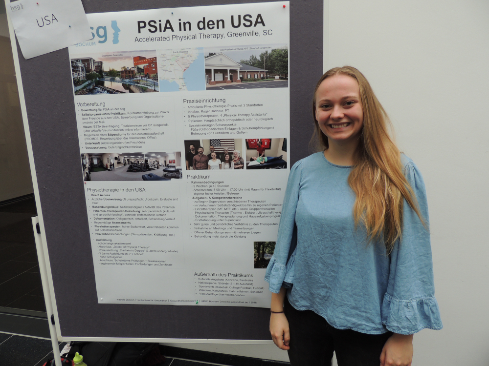 Isabelle Dietrich, die an der hsg Bochum Physiotherapie studiert, absolvierte einen Auslandsaufenthalt in einer ambulanten Physiotherapie-Praxis in den USA.