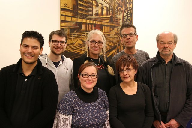 Die Gesamtdelegation aus dem Ruhrgebietswahlkreis (v.l.n.r.):  Fotis Matentzoglou,  Jonas Selters, Nicole Fritsche-Schmidt, Michaela Kerstan, Heike Nürnberg, Volker Schäpertöns und Robert Sadowsky.